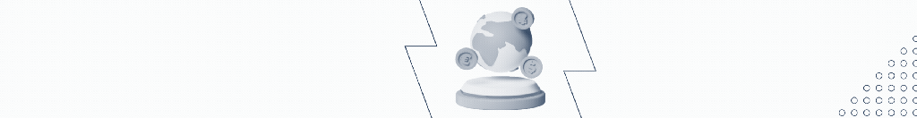 Banner image featuring a stylized globe with currency symbols orbiting around it, representing global financial transactions, set against a minimalist white background with dotted patterns on the right.