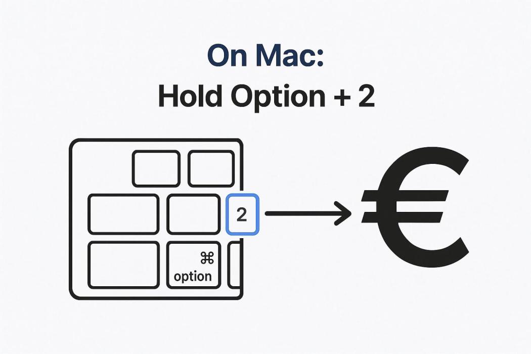 Mac keyboard highlighting Option + 2 shortcut to insert Euro symbol