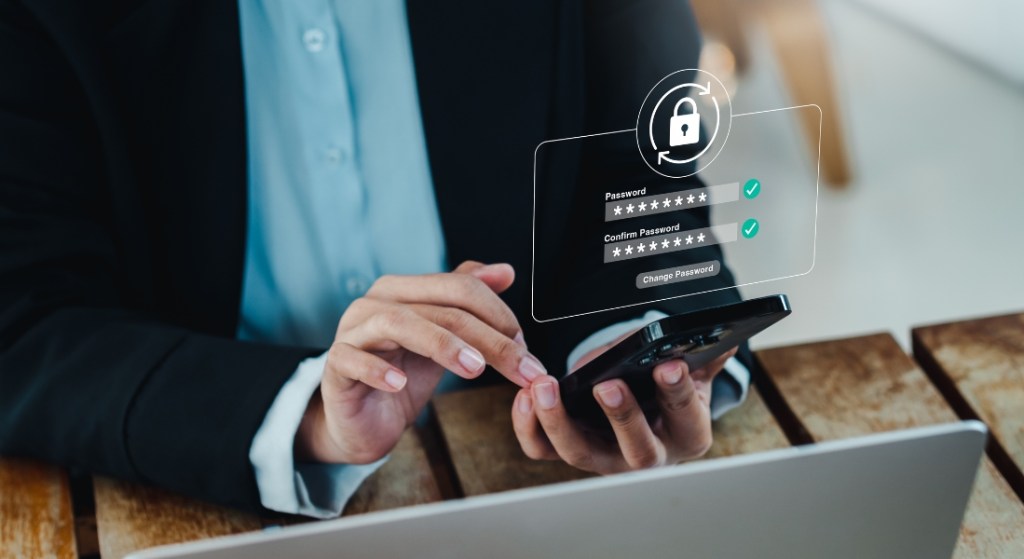 Magnifying glass over a secure transaction seal