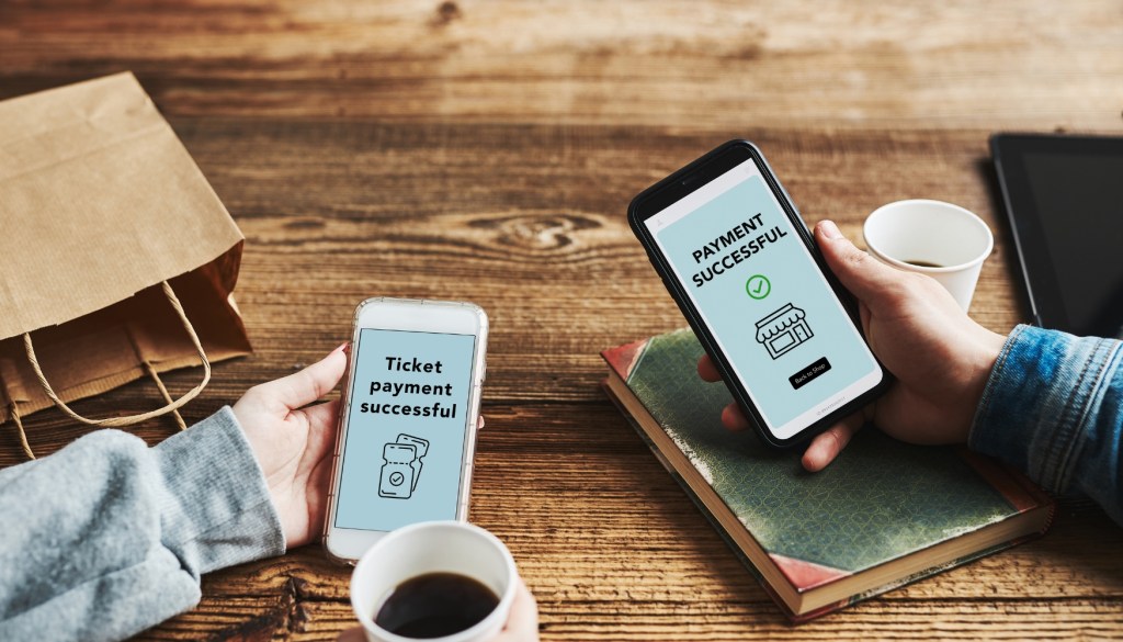 People using specialized money transfer services on their smartphones