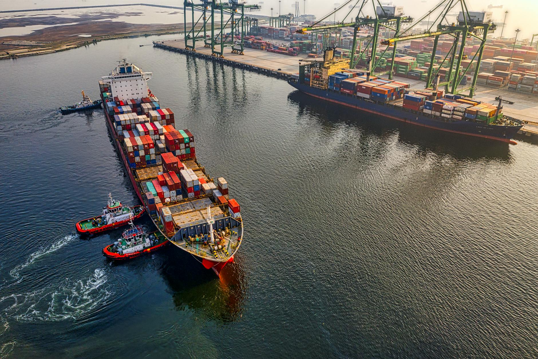 aerial shot of cargo ship on sea International Trade