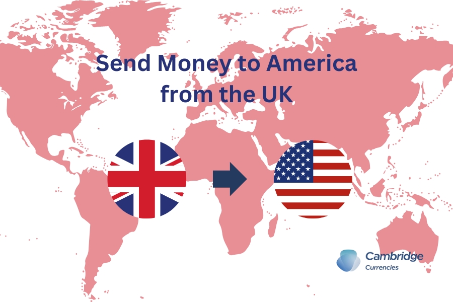 Graphic showing Sending Money to America from the UK