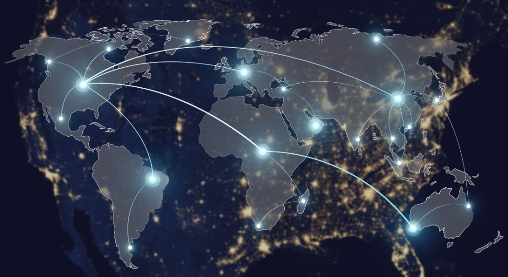 World map with digital payment icons