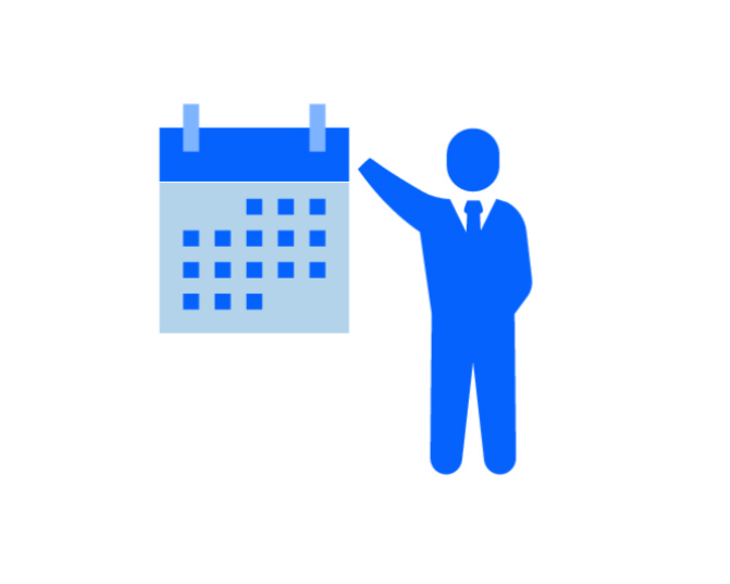 Illustration   of blue figure pointing at a calendar representing a forward contract 