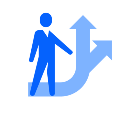 Illustration  of a blue figure standing next to multiple arrows representing hedging strategies 