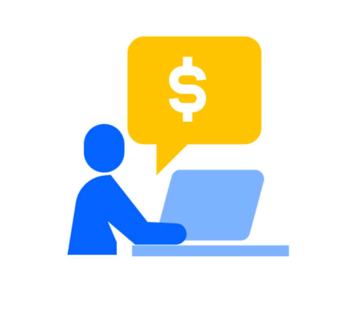 Illustration  of blue figure sending money online