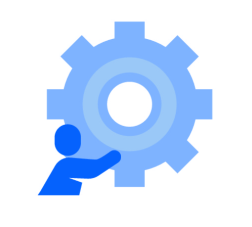 Illustration of blue figure spinning a wheel 